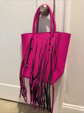 Save My Bag Fringe Tote Bag - Hot Pink